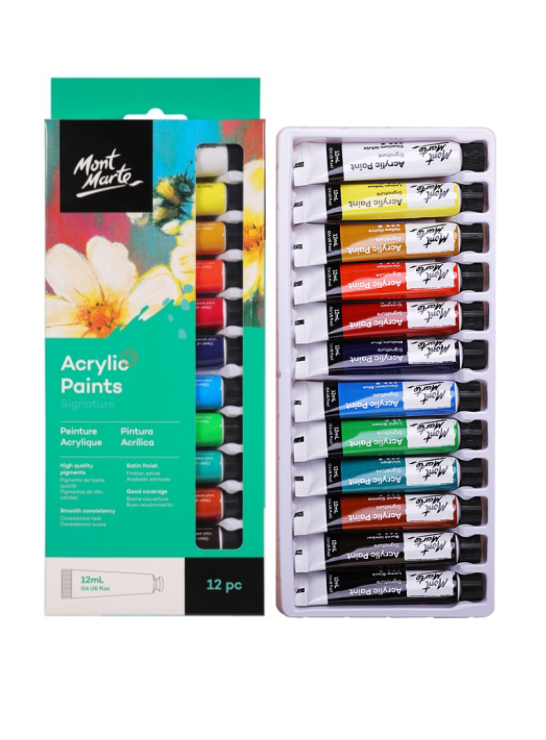 Acrylic Paint Set – 36/24/18/12 × 12 ml Tubes | Mont Marte Signature Acrylic Satin Semi‑Matte Finish
