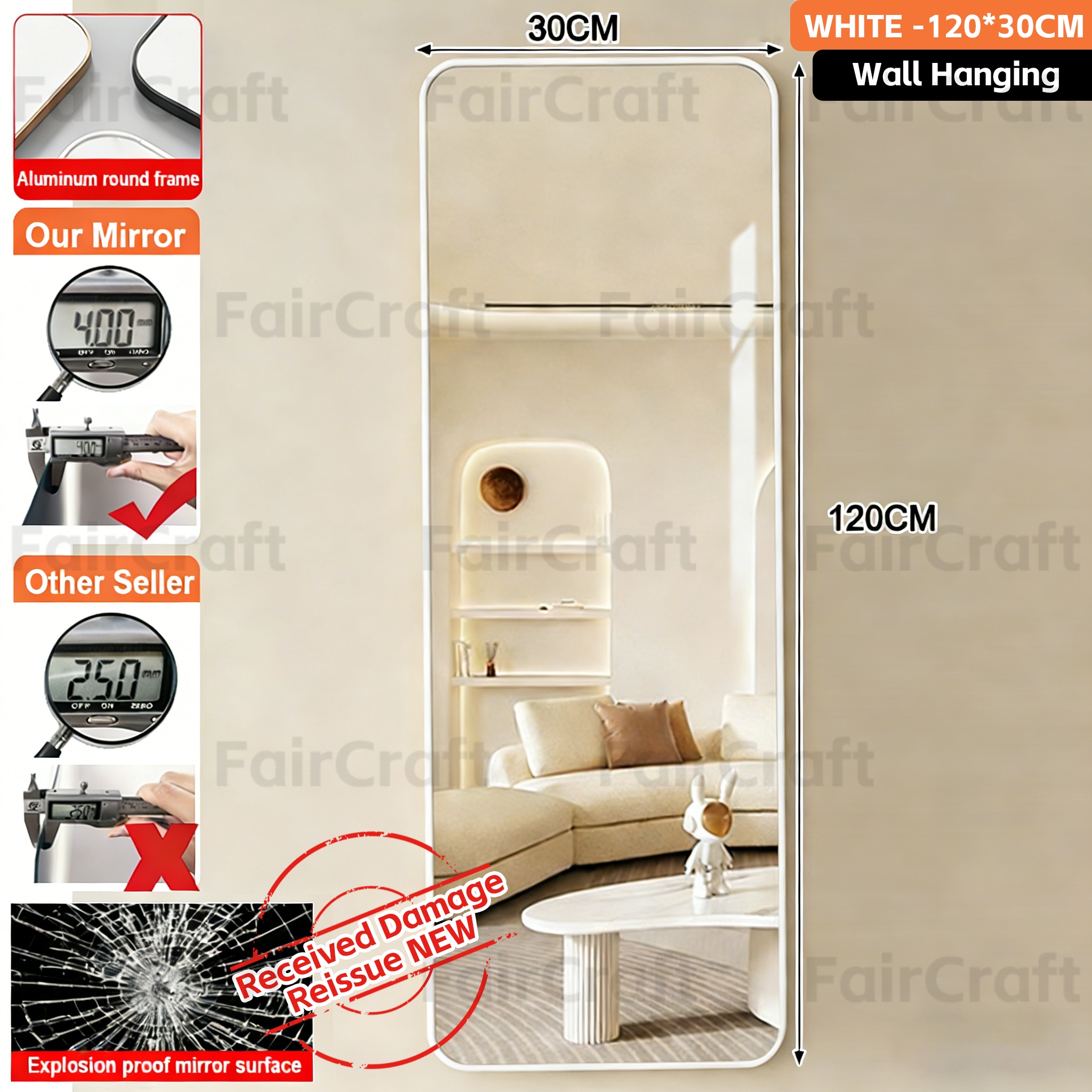 ​​FairCraft​​【24 Hours Shipped】Mirror With Stand Full Body Mirror Bathroom Floor Mirror Floor-To-Ceiling Wall Mounting Mirror