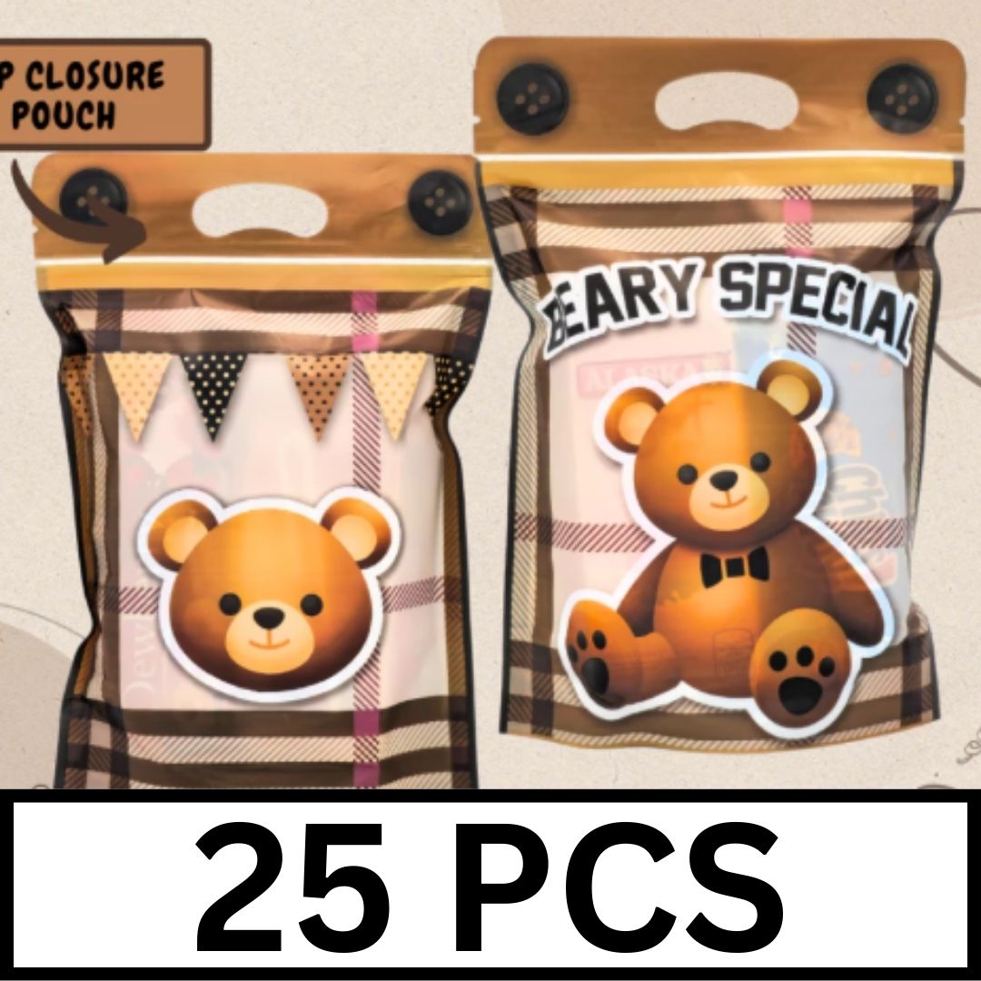 PP1017 Teddy Bear Boho Loot Bag Chips Bag Chipsbag Zip Candy Party Giveaway Souvenir