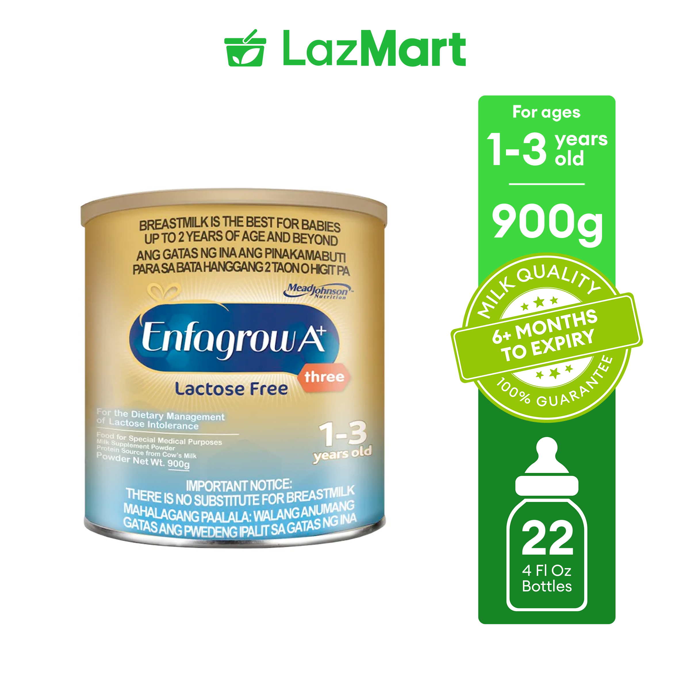 Enfagrow A+ Three Lactose Free 900g for the Dietary Management of Lactose Intolerance for 1-3 Years Old