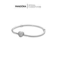 Pandora Moments Sparkling Heart Pave Clasp Snake Chain Bracelet