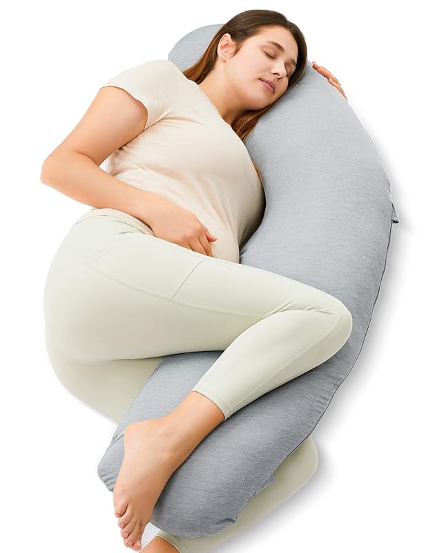 Momcozy Pregnancy Pillows for Side Sleeping J Shaped Maternity Body Pillow for Pregnancy Soft Pregnancy Pillow for Head Neck Belly Support Blue