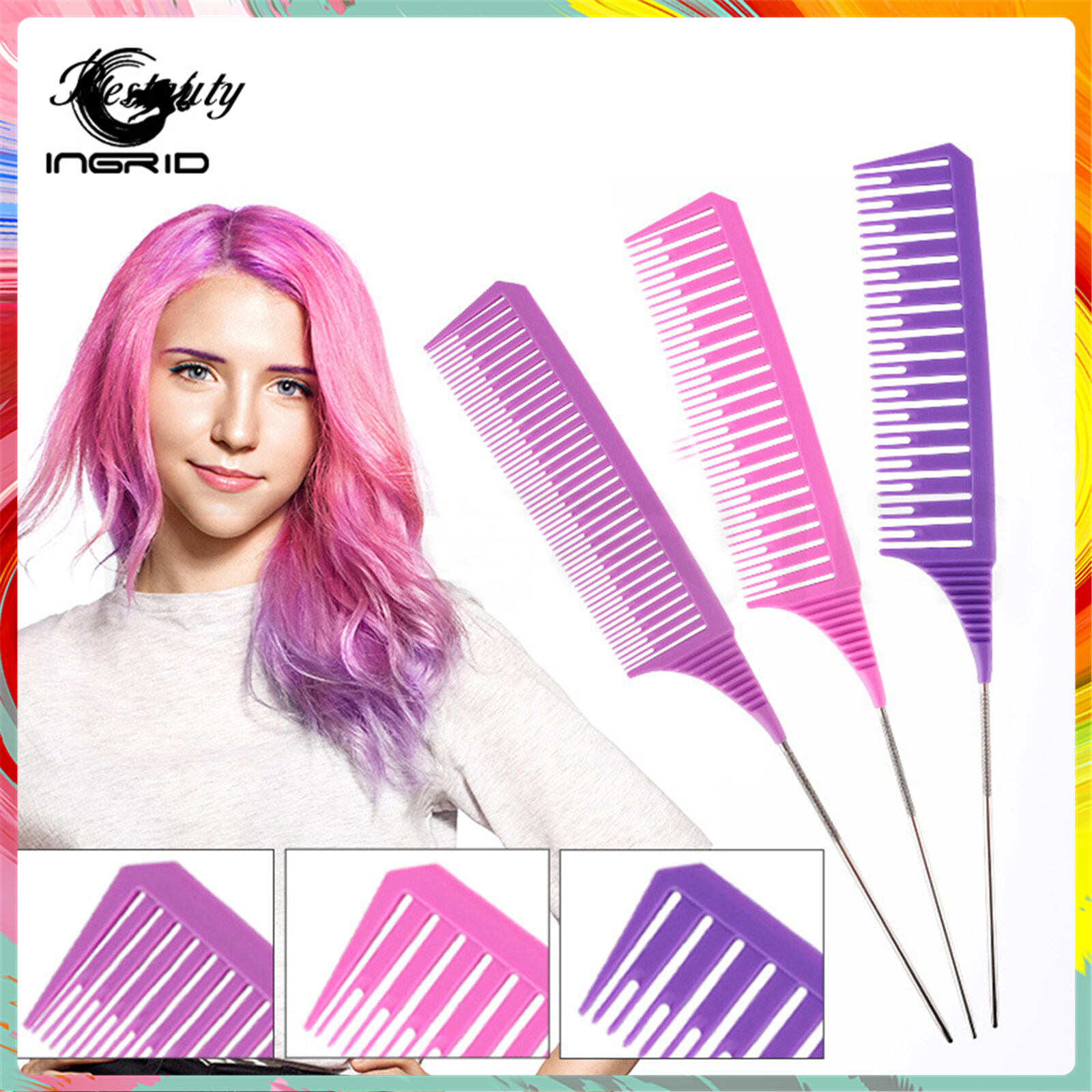 Hair Dyeing Comb 3-way Sectioning Highlight Comb Professional Weave Weaving  Comb Hair Dye Styling Tool For Salon Use