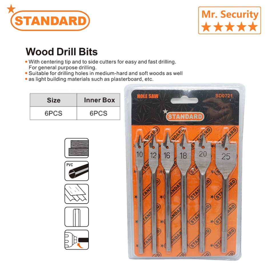 STANDARD 6PCS Heavy Duty Wood Milling Drill Bits Set(1025mm) Mr