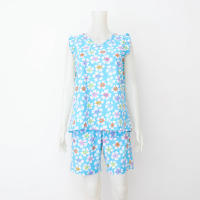 Meemee Ladies Cotton Terno Tokong Shorts with Ruffled Sleeveless V-Neck Blouse Set