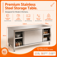 BMZAR Stainless Steel Kitchen Work Table with Sliding Door Storage Cabinet Heavy Duty Commercial Food Prep Table Restaurant Kitchen Organizer