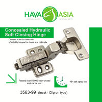 HavaAsia HEAVY DUTY CONCEALED HYDRAULIC SOFT CLOSING HINGE WITH BRASS CHAMBER CLIP ON TYPE INSTALLATION 100 DEGREE OPENING FOR CABINET DOOR 1PAIR (3563)