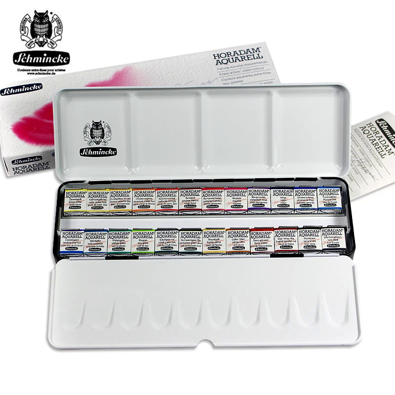 Schmincke Horadam Aquarell Half-Pan Paint Metal Set with 24 Open Spaces Set of 24 Colors