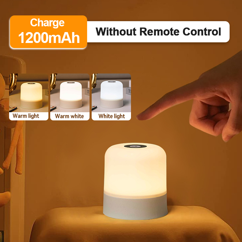 Rechargeable Bedside Lampshade Dimmable LED Night Light Tricolor Touch Table Lamp Remote Control
