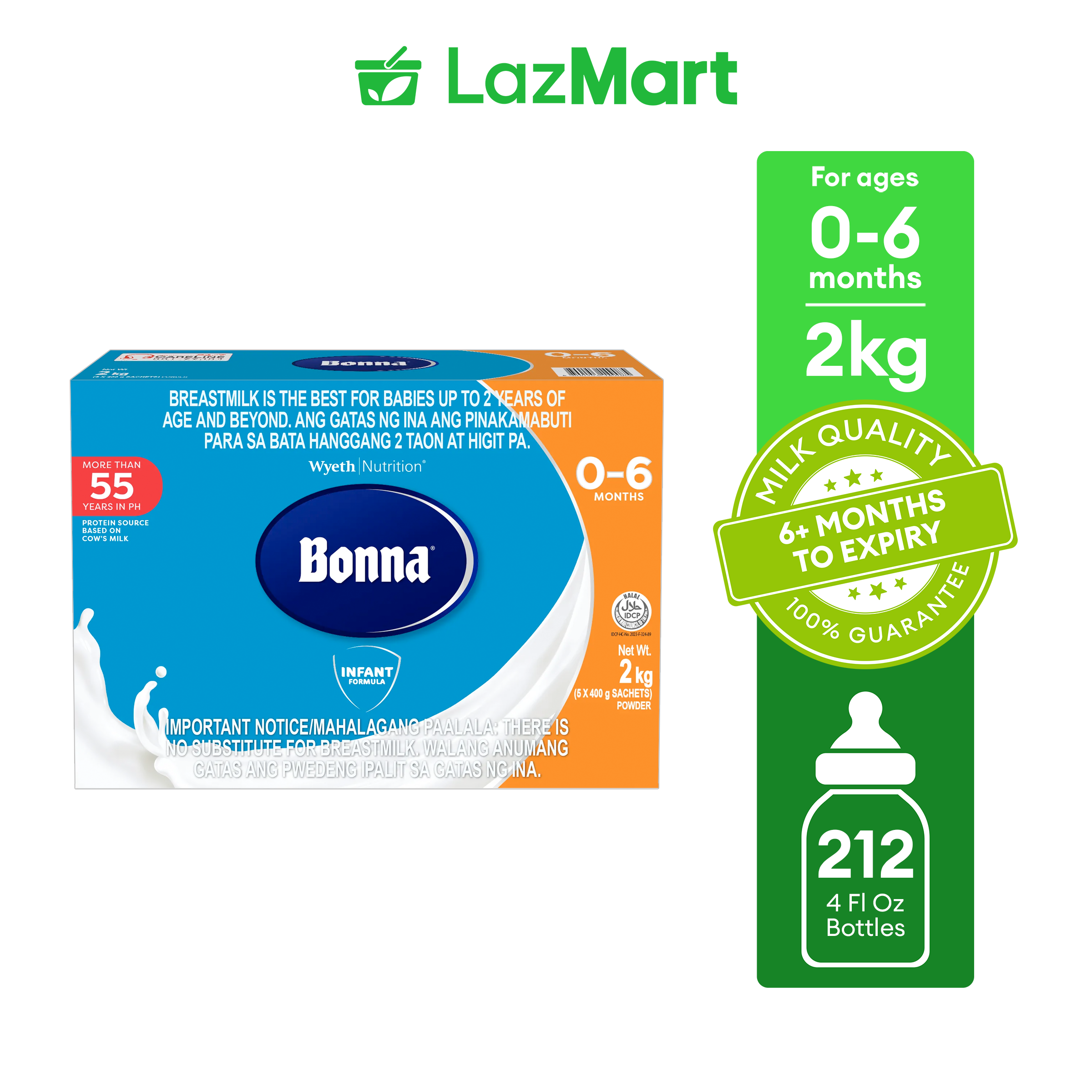 Bonna Stage 1 Infant Formula for 0-6 months Sachet in Box 2kg (400g x 5)