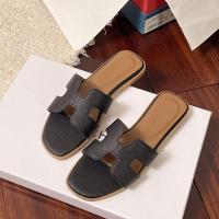 EDM Ladies Flat Flip flops Elegant Slides H Strap Leather Summer Beach Sandals Women Slippers Sandals for Women