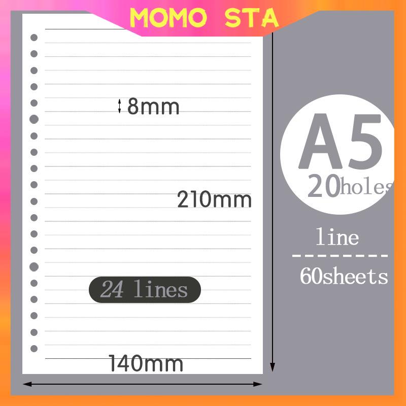 MOMO A5/B5/A4 Binder Refill 60Sheets 20/26/30 Holes Loose leaf Notebook Binder Refill Pages Binder Cover