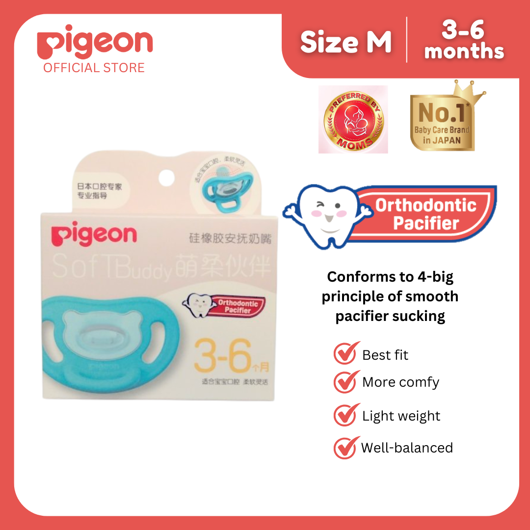 Pigeon Official - SOFT Buddy All Silicone Pacifier Size M Green 3-6 Months - Orthodontic Pacifier No Nipple Confusion BPA Free Flexible Nipples Japan No. 1 Brand