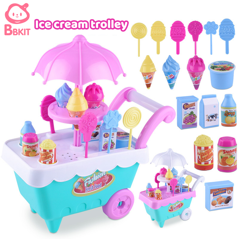 BBKIT Ice Cream Cart Toy Pretend Playsets Gift for Girls Kids