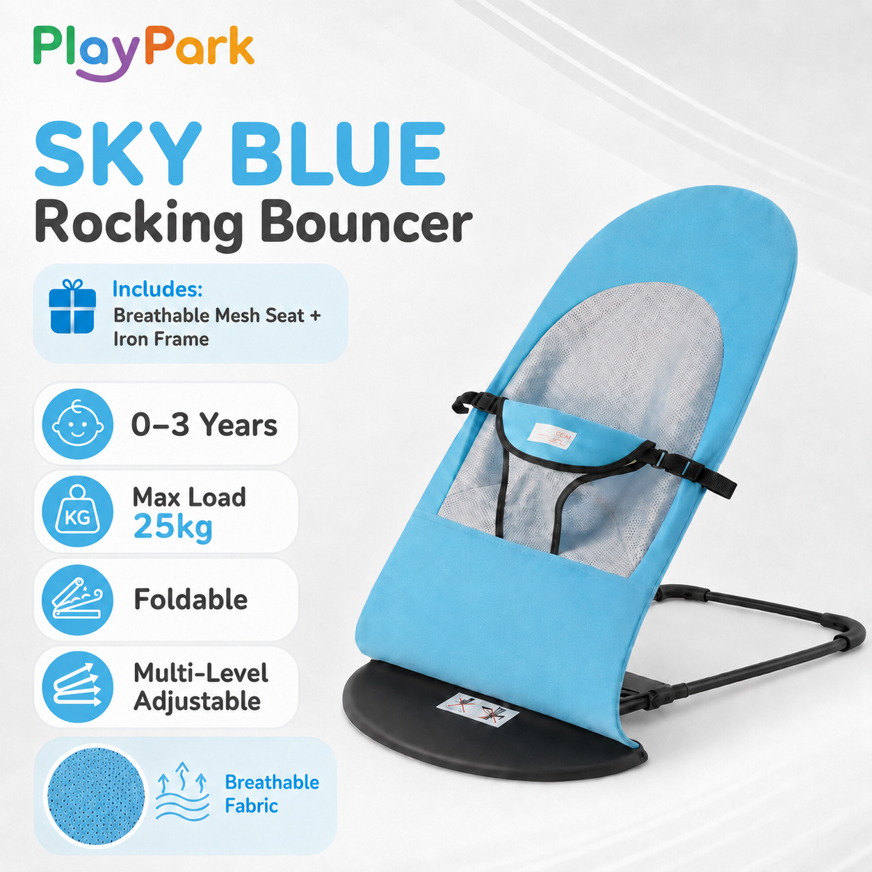 PlayPark Foldable Rocking Chair for Baby Bouncer with toys Newborn Baby Rocker High Quality Fabric With Toys
