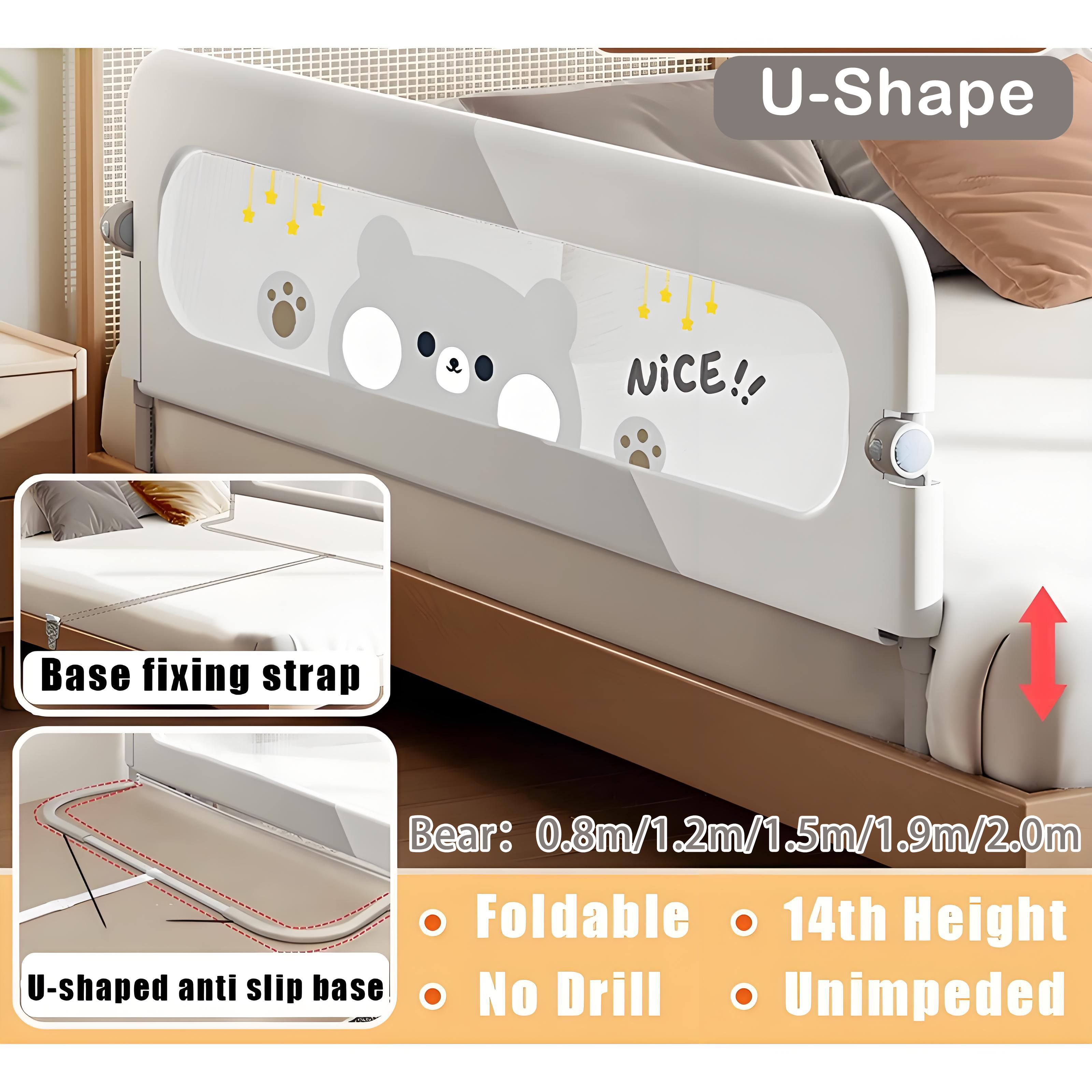 Playpark Bed Fence for Baby L / U-Shaped Foldable Guard Rail Easy to Install Strong Safety Protection