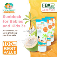 3 pcs. Orange and Peach Sunblock for Babies and Kids SPF 50++ Protection Mineral Sunscreen Lotion Reef Safe (No White Cast)