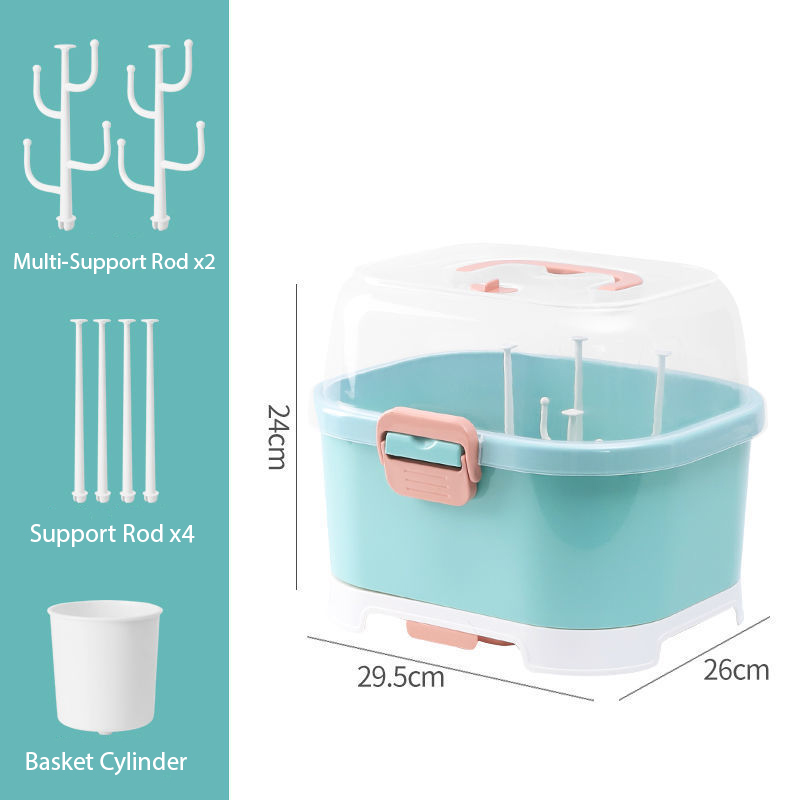 Baby Bottle & Accessories Organizer Durable Anti-Dust Cover Drying Rack Storage Box
