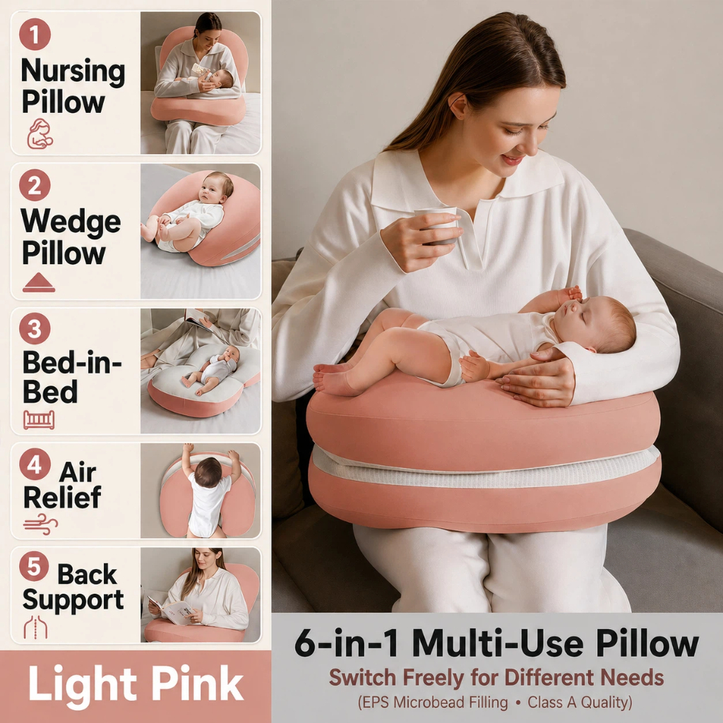 PlayPark 6 in 1 Baby Nursing Pillow Multi Function Breastfeeding Support Baby Nest Tummy Time Backrest Cushion