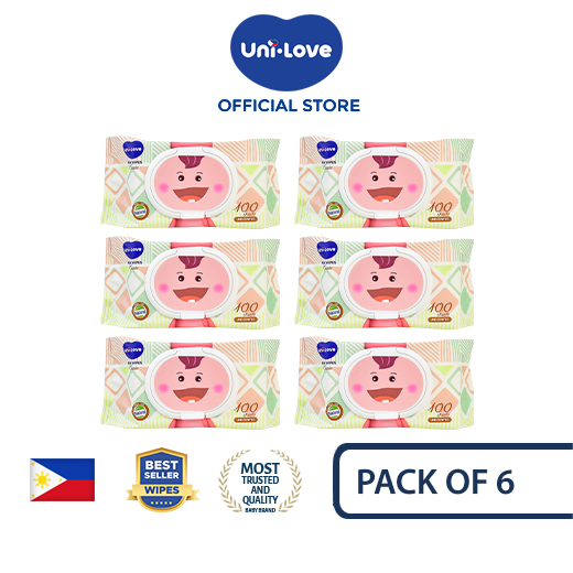 UniLove Classic Baby Wipes (Unscented) 100s Pack of 6 - Hypoallergenic | 99% Water