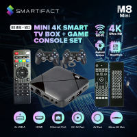 Smartifact MXQ Pro M8 MINI(Support God of War) 4K Smart TV Box + Game Console Set Support 2.4G WiFi Android 9 Smart TV BOX 8GB Quad Core Media Player Set Support DLNA Airplay Miracast TV Receivers With 2 Controllers Built-in 7600+ Games