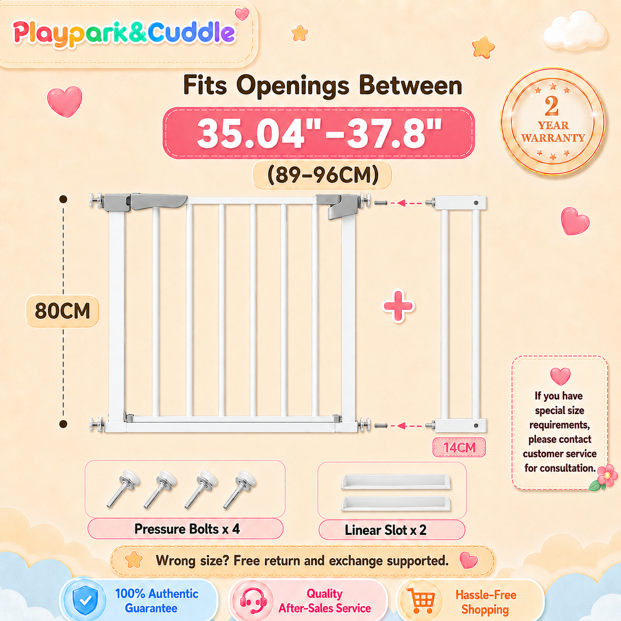 PlayPark Baby Safety Gate Dog Gate Adjustable Safety Fence for Stairs Door Indoor Barrier Guard for Baby Kids Pets