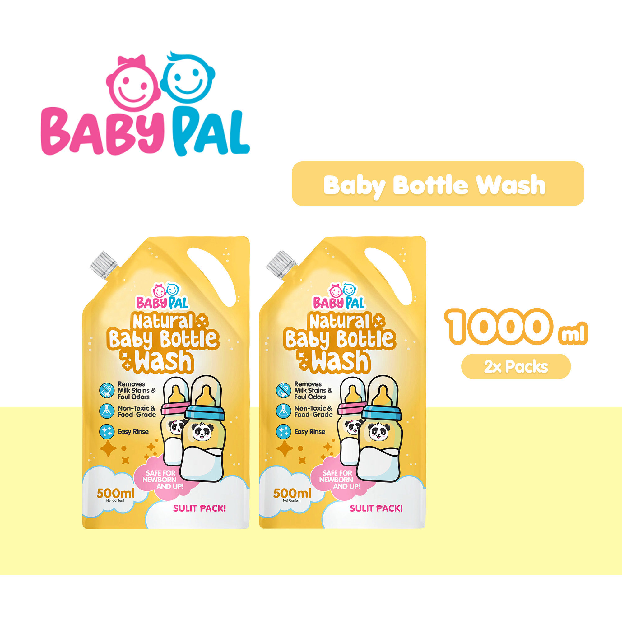 Babypal Natural Baby Bottle Wash and Nipple Cleanser Safe for Baby Refill Pack of 2 (500ml)