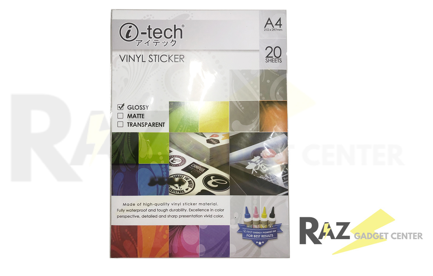 i-tech Vinyl Sticker Waterproof Printable A4 Size 8.25x11.75 inches 20 Sheets / Pack