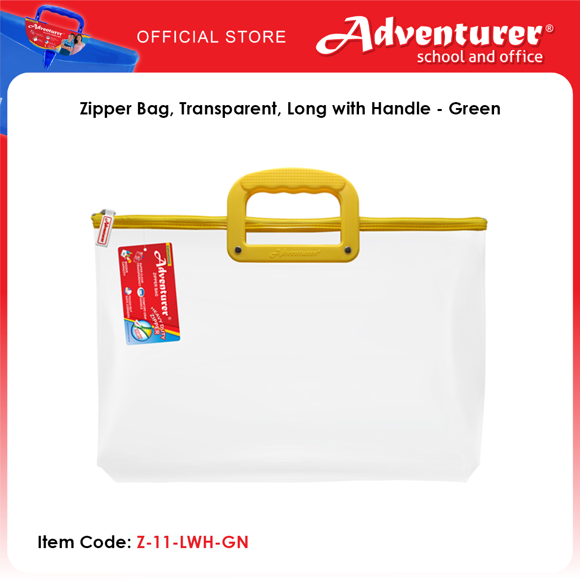 Adventurer Zipper Bag Transparent Long with Handle