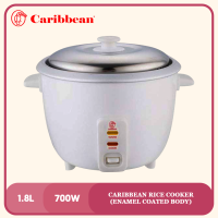 Caribbean Rice Cooker w/o Steamer CERC Series White Color Automatic Cooking & Warming System Durable Enamel Coated Body With Heavy Duty Cooking Pot Measuring Cup & Serving Spoon