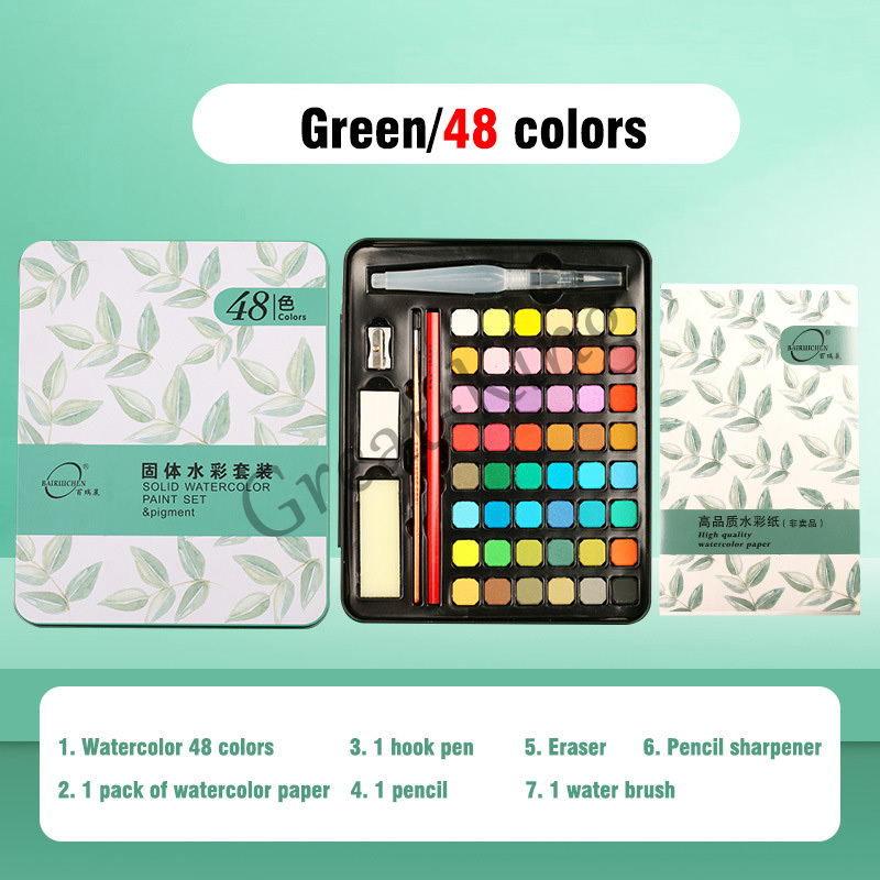 36/48 colors solid water color paint set metal iron box watercolor paint drawing Art