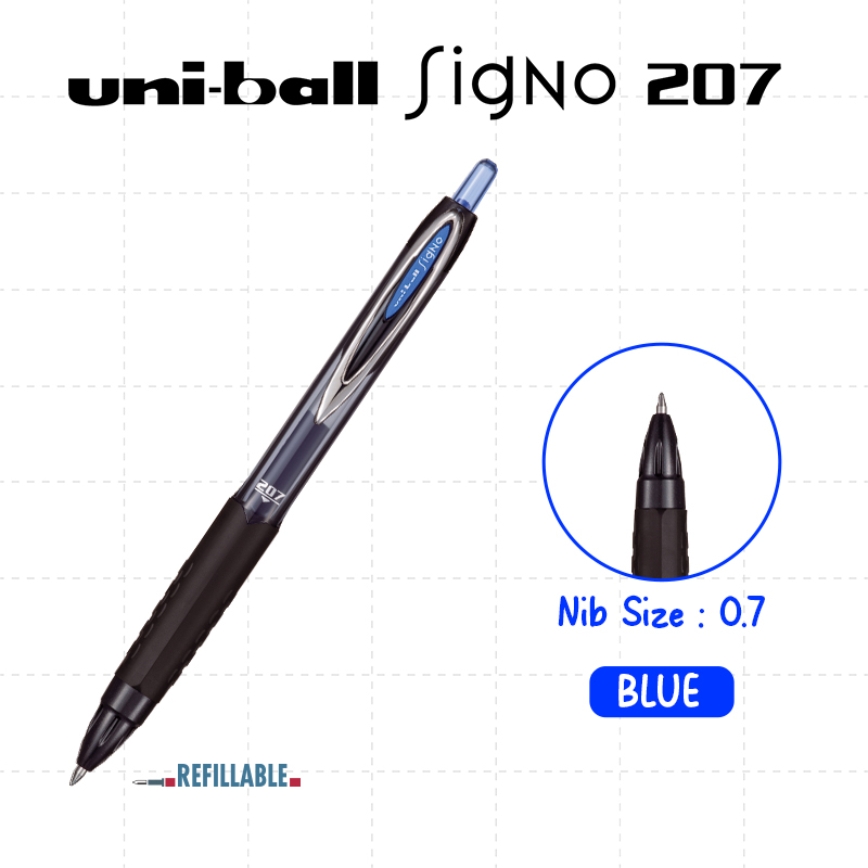 Uni-ball Signo 207 Gel Pen BLUE 0.7mm Tip – Smooth Quick-Drying Ink in Black Blue and Red