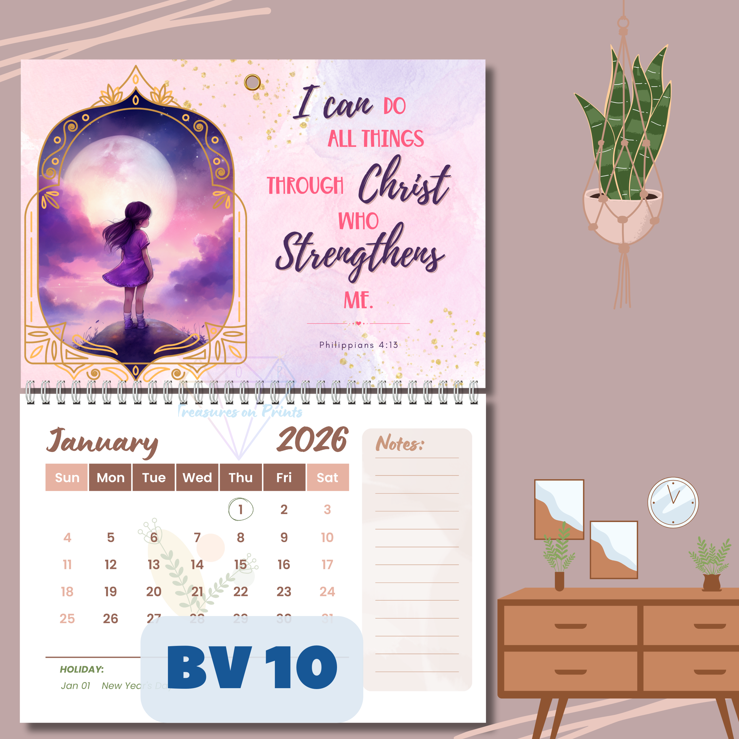 2026 Calendar | Bible Verse Design | A5/A4/A3 size | Minimalist Calendar | Brown & Pink | Wall Calendar | Desk Calendar