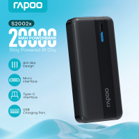 Rapoo S2002/S2002X 20000mAh Power Bank Fast Charging Powerbank Lithium Polymer Light Indicator Display Power Bank Dual Output Original Powerbank For Phones Tablet Portable