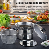 Connox 3in1 Multifunctional Stainless Steel Cooking Pot for Steaming and Frying with Filter and Non-stick Pan