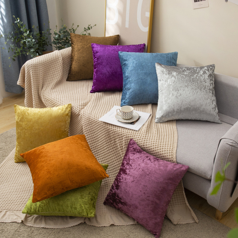 Newest Ice Velvet Pillow Cover Cushion Solid Color Cover For Living Room Sofa 45*45cm Crushed Velvet Decorative Pillowcase Shiny Pillowslip Throw Pillows Cover Home Decro
