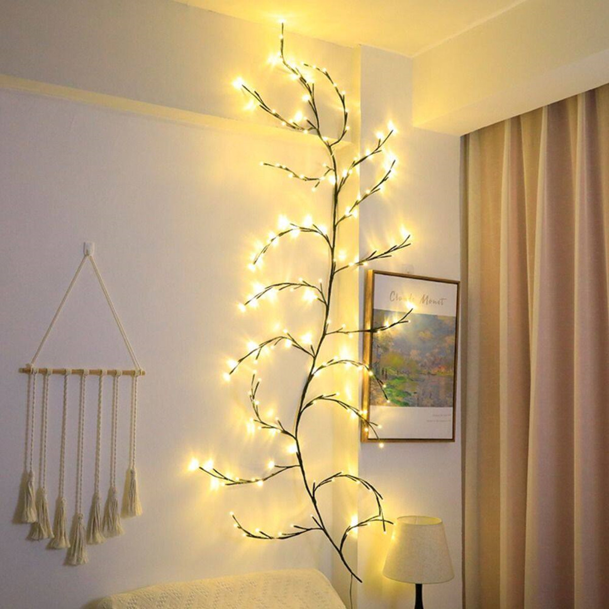 144 LED Wall Tree Enchanted Willow Vine Light Bendable Lighted Vine Tree Branch for Christmas Home Party Wall Bookshelf