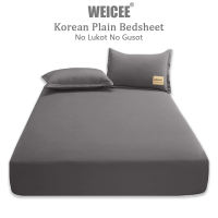 WEICEE 3 in 1 Bedsheet No Lukot No Gusot Korean Plain Bedsheet Set（1 Fitted Sheet + 2 Pillowcases）Single/Double/Queen/King Size Bed Sheet Full Garterized