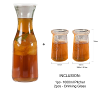 KeepHome Transparent Glass Carafe Pitcher Glass Water Bottle Beverage Pitcher 1Liter with Bamboo Lid
