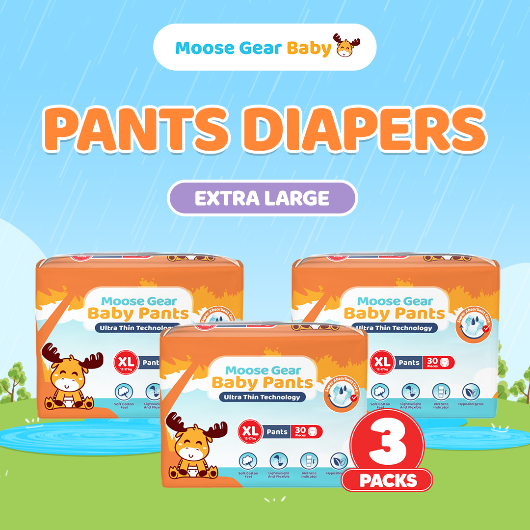 Moose Gear Baby Pants Diaper 90pcs (3PACKS) Hypoallergenic Super Absorbent Double Leak Guard