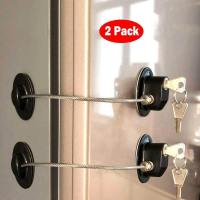 2 Pieces Refrigerator Door Lock Strong Adhesive Freezer Door Lock File Drawer Lock Child Safety Cupboard Lock with Key