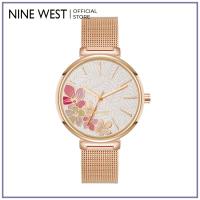 Nine West NW3000FLRG0000 Rose Gold Round Watch With Silver W/Flower Pattern Dial and Stainless Steel Band