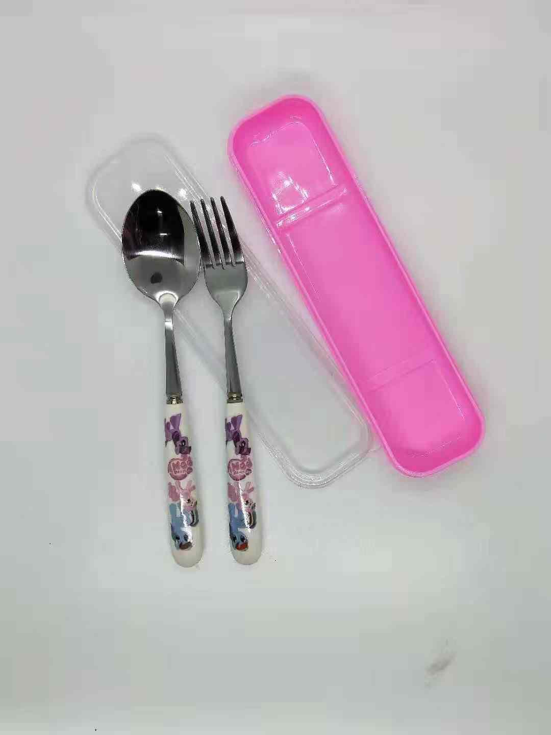 Cartoon Children Portable Tableware Transparent Box Cartoon Character Cute Spoon Fork Set With Case