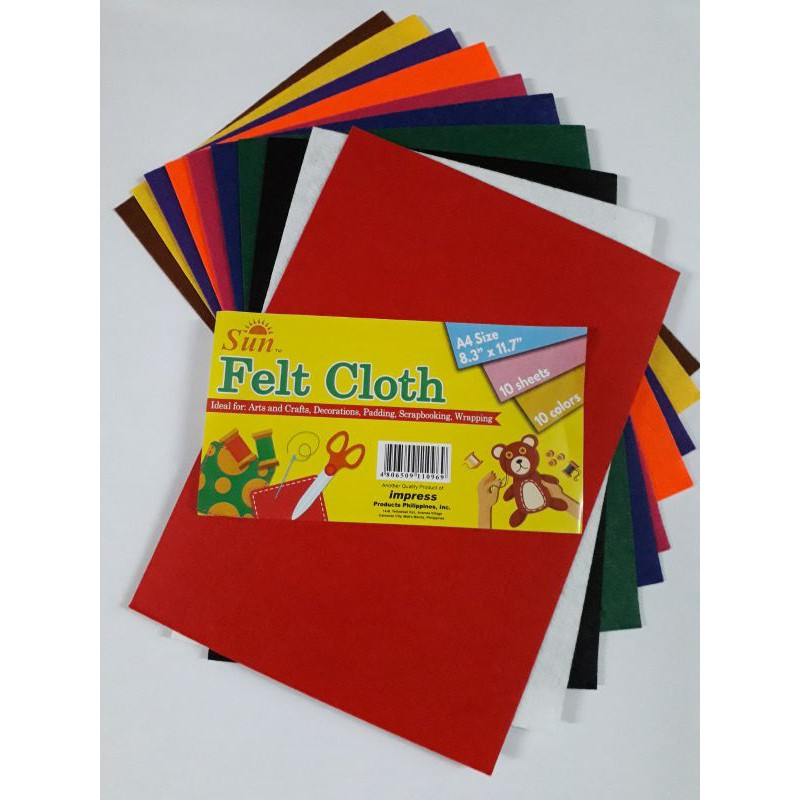 FELT CLOTH A4 SIZE 10SHEETS ASSTED COLORS