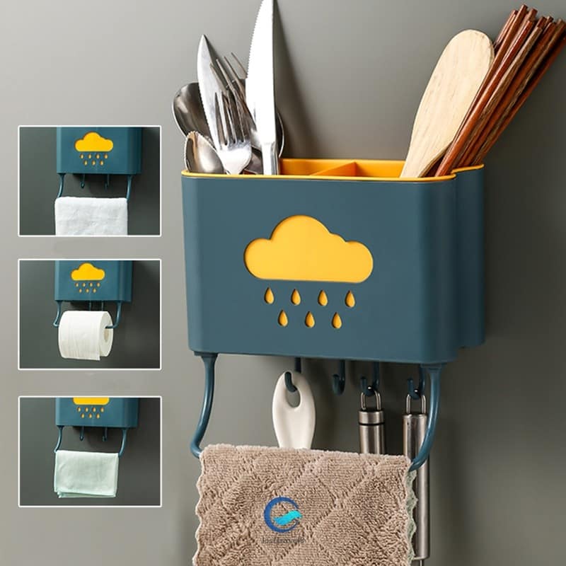 Wall Mounted Cutlery Drainer Storage Organizer Kitchen Spoon Chopsticks Holder