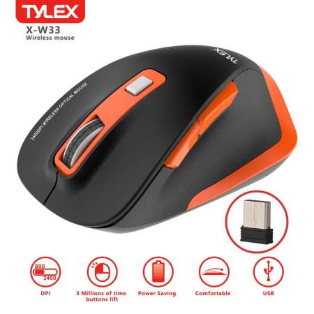 Tylex X-W33 Wireless 2.4Ghz Home & Office 2400DPI 10M Working Distance High-Precision Mouse for Laptop/PC