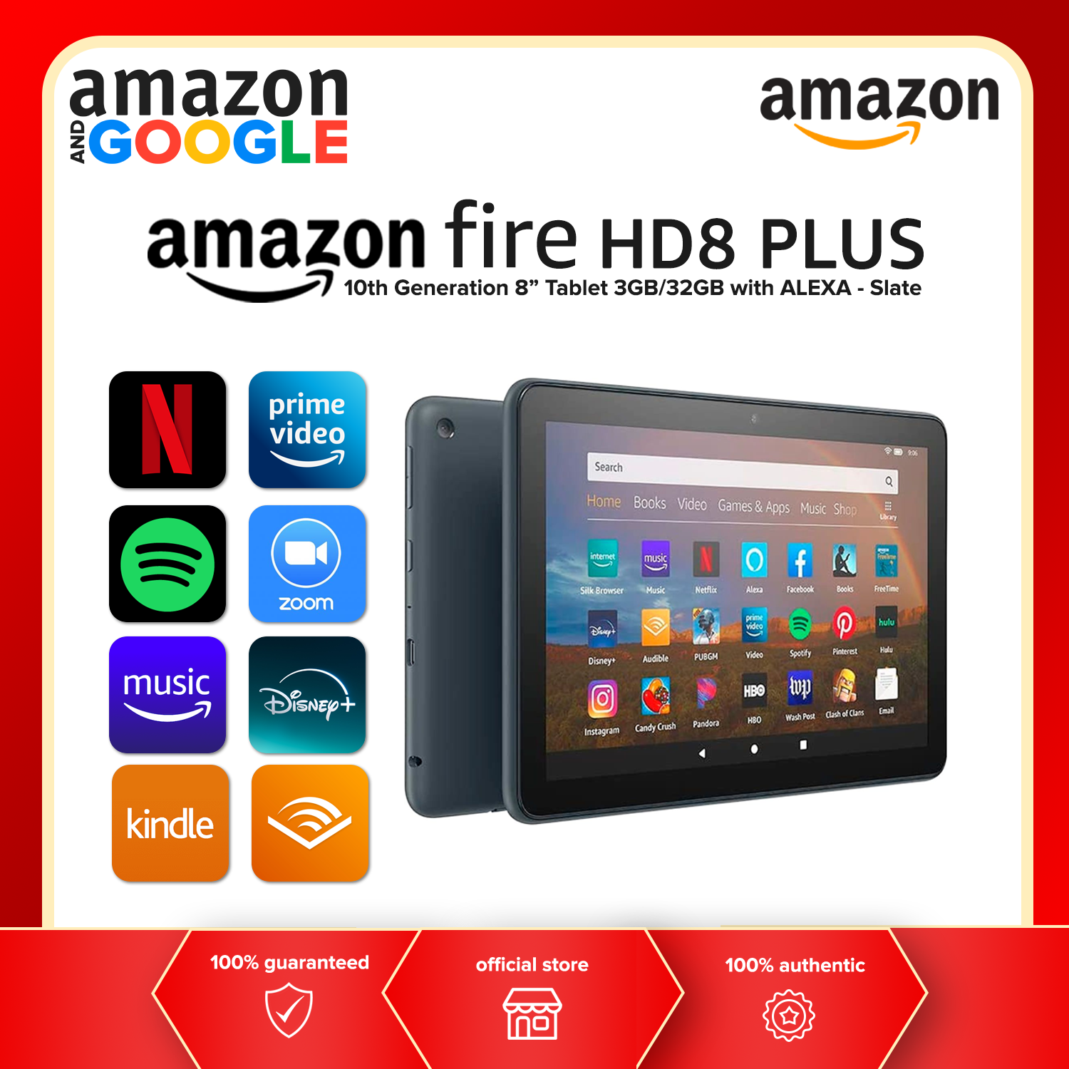 第10世代 Fire HD 8 Plus タブレット スレート 8インチ32GB amazon