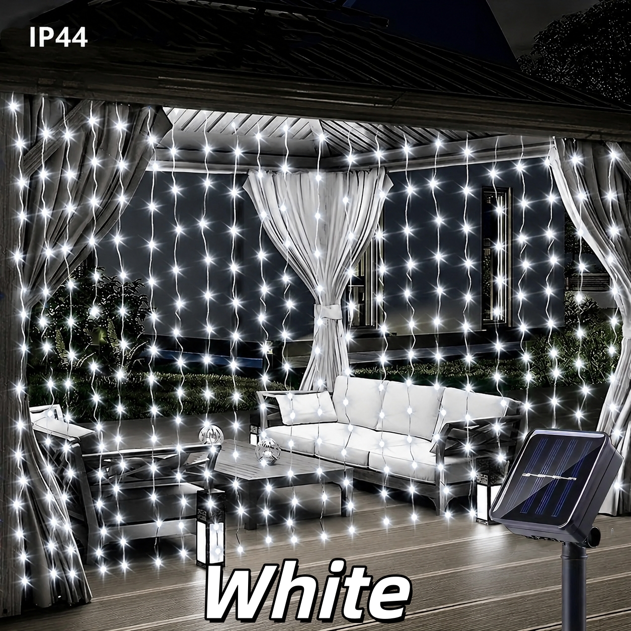 Solar Curtain Lights outdoor waterproof String Light 8 lighting modes 100/200/300 LEDS Fairy Lights ideal for garden wedding Christmas Window and home atmosphere decoration (Warm WhiteWhiteColorful)