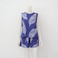 Meemee Ladies Challis Terno with Sleeveless Round Neck Blouse Set