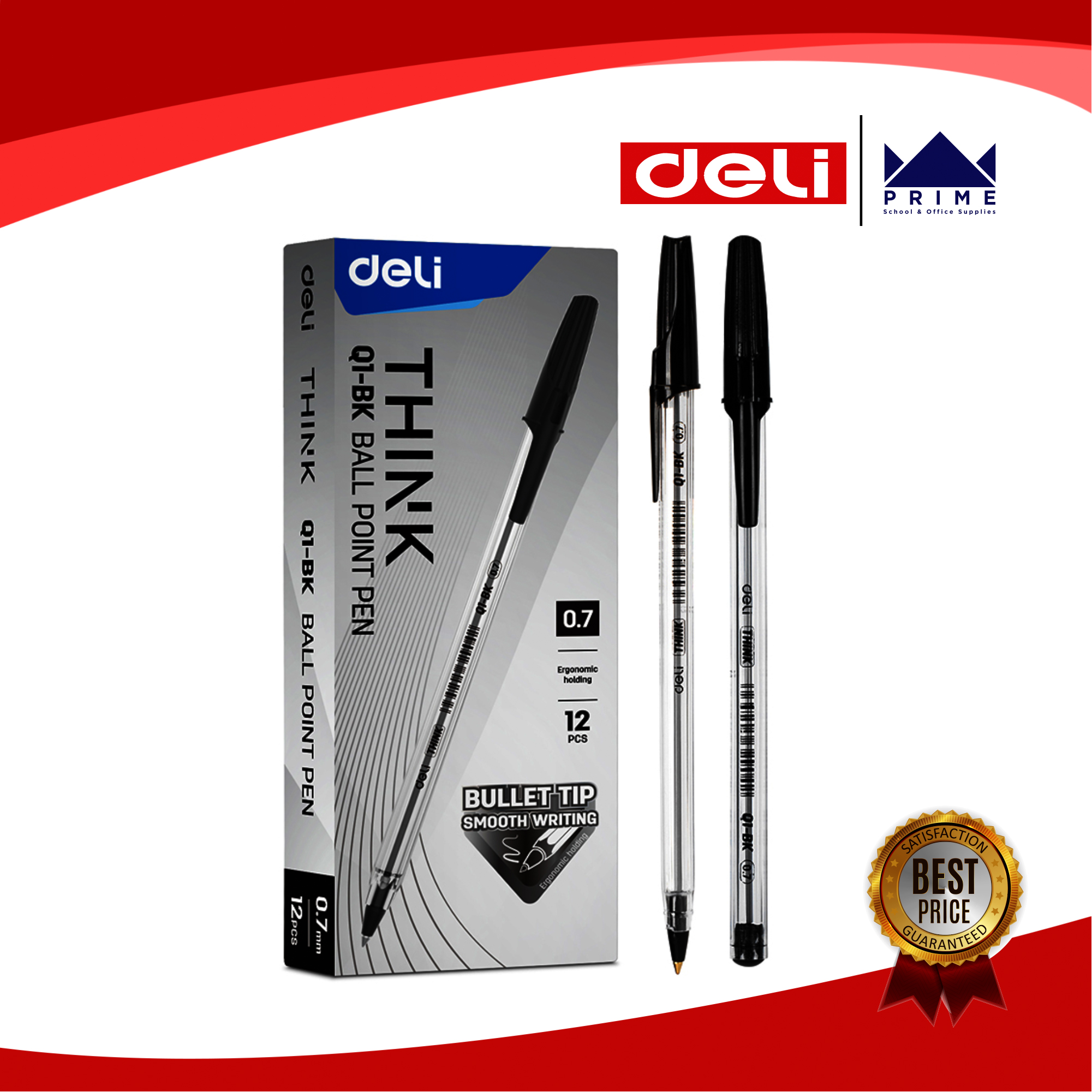 Deli Q1-BK Think 0.7mm Bullet Tip Ball Point Pen [79Q1-BK] 1pc